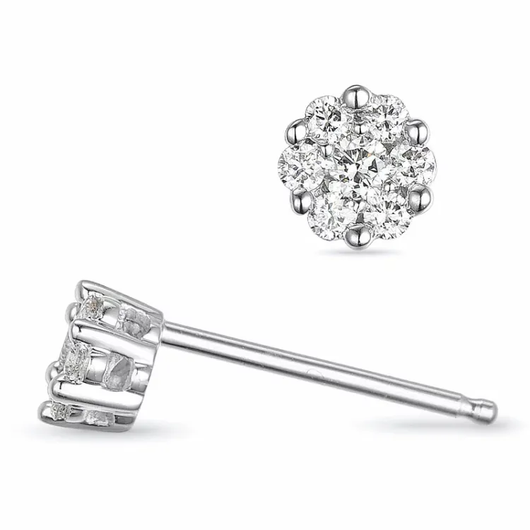 rond briljant oorbellen in 14 karaat witgoud met diamant