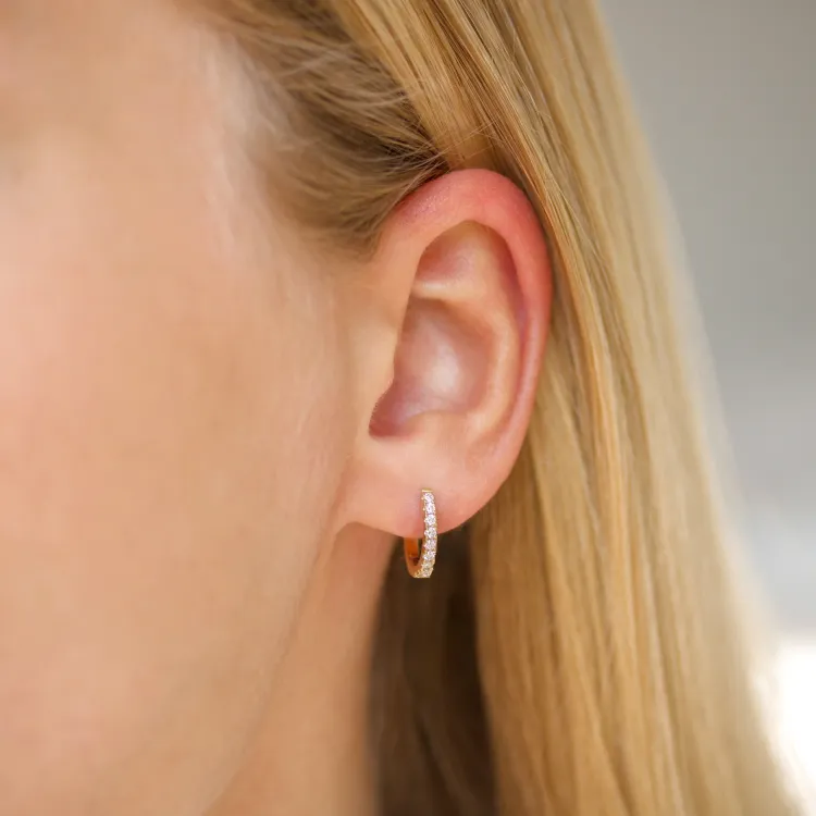 12 mm creool in 14 karaat goud met diamant 