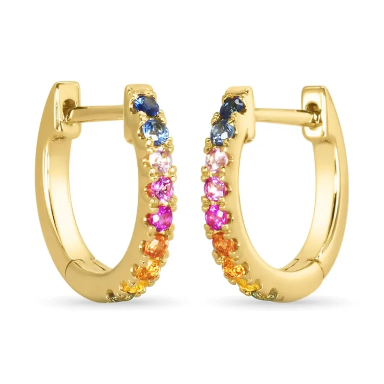 12 mm regenboogkleurige saffier creool in 14 karaat goud met saffier 