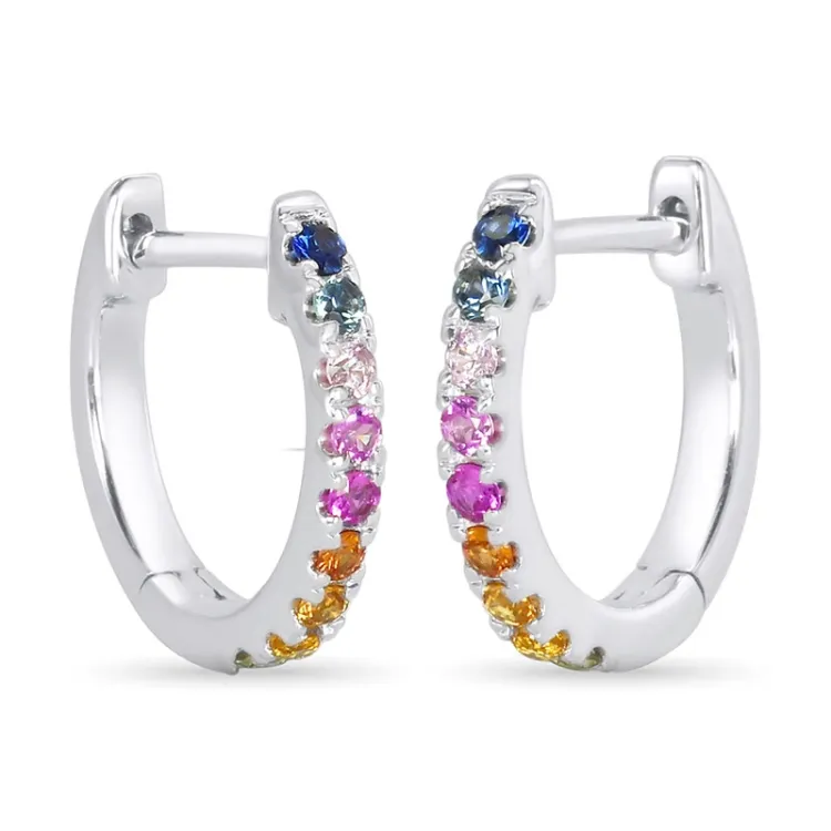 12 mm regenboogkleurige saffier creool in 14 karaat witgoud met saffier 