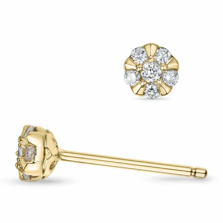 rond diamant oorsteker in 14 karaat goud met diamant en diamant