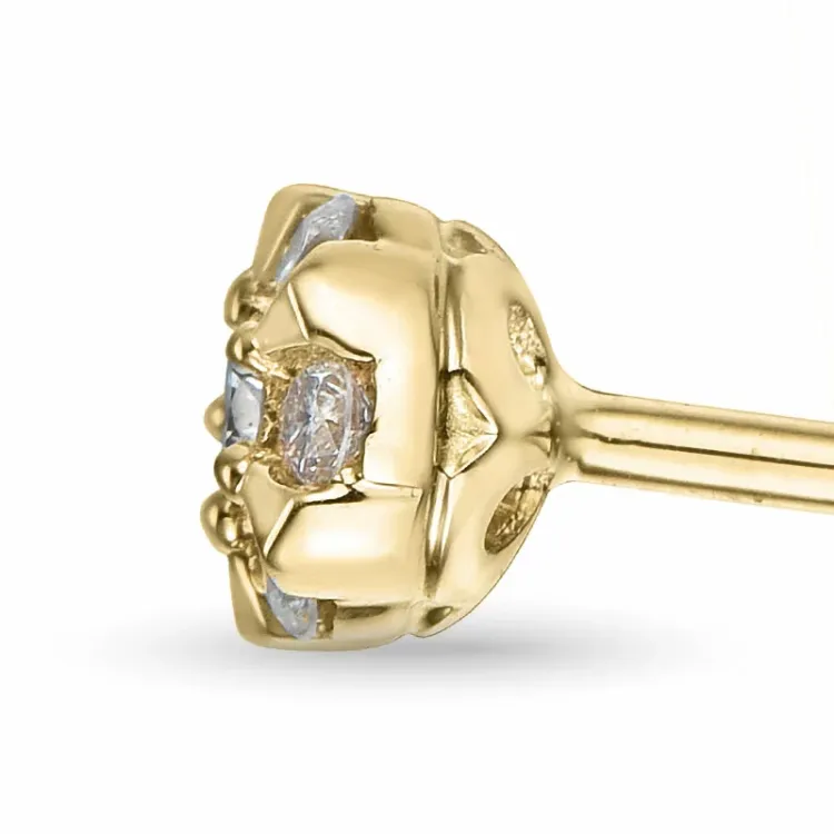 rond diamant oorsteker in 14 karaat goud met diamant en diamant