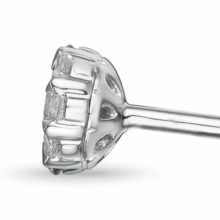 rond diamant oorsteker in 14 karaat witgoud met diamant en diamant
