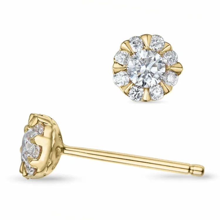 rond diamant oorsteker in 14 karaat goud met diamant en diamant