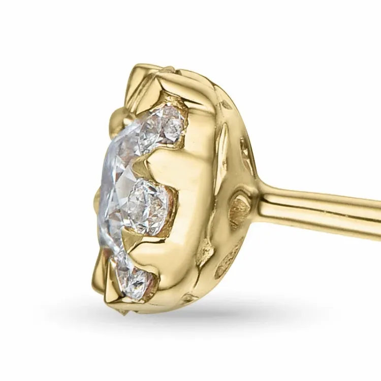rond diamant oorsteker in 14 karaat goud met diamant en diamant