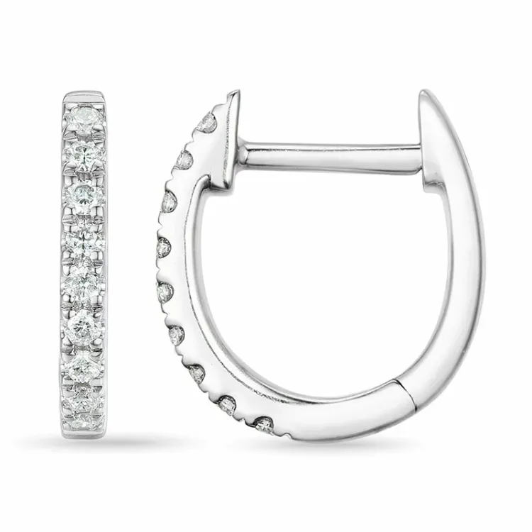 8 mm creool in 14 karaat witgoud met diamant 