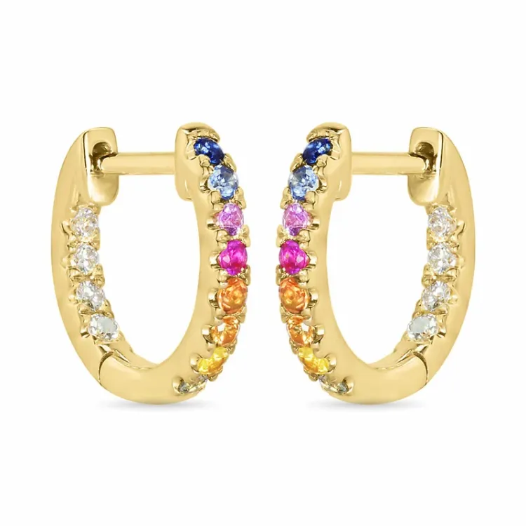12 mm multikleurige saffier creool in 14 karaat goud met diamant en saffier 