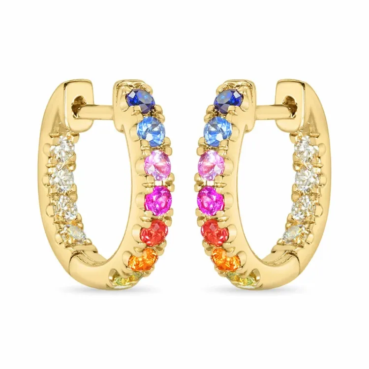 14 mm multikleurige saffier creool in 14 karaat goud met diamant en saffier 