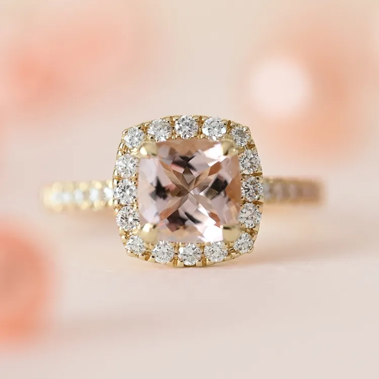 morganit diamant ring in 14 karaat goud 1,25 ct 0,44 ct