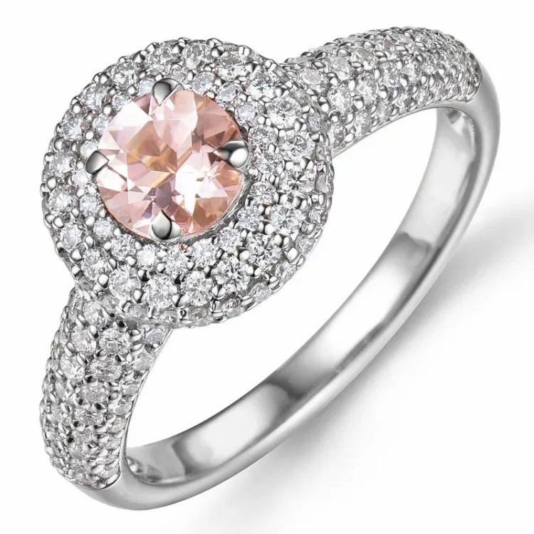 morganit diamant ring in 14 karaat witgoud 0,43 ct 0,66 ct
