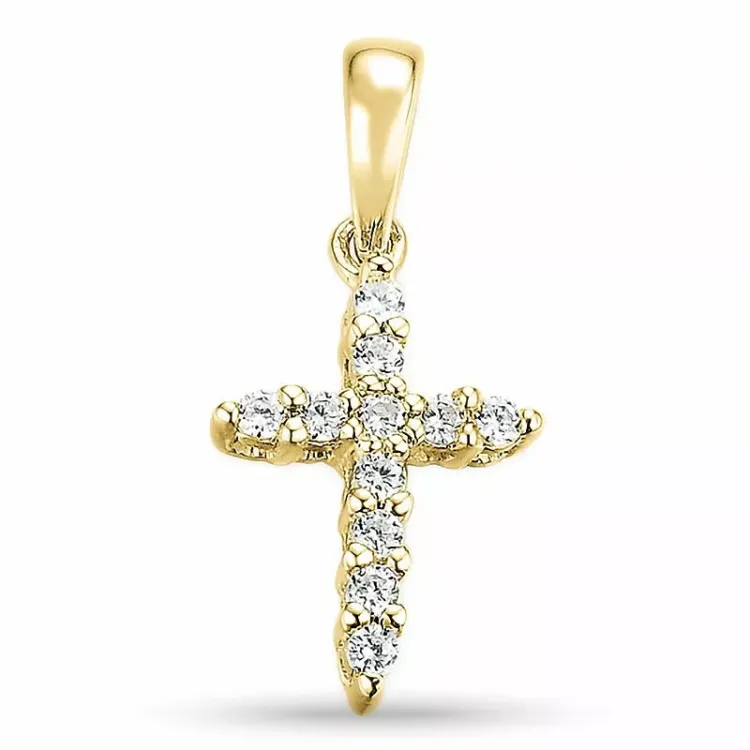 kruis diamant hanger in 14 caraat goud 0,09 ct