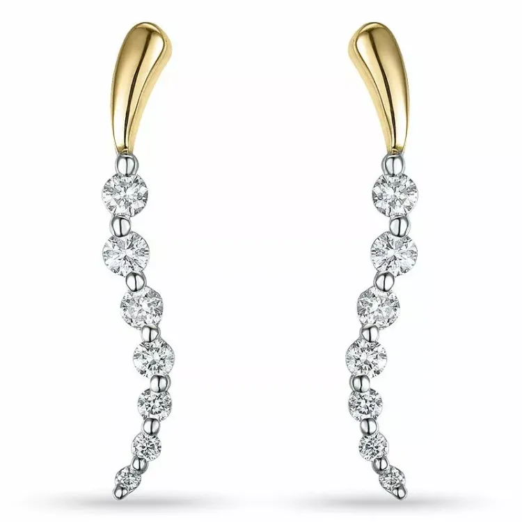 lange diamant oorbellen in 14 karaat goud en witgoud met diamant 