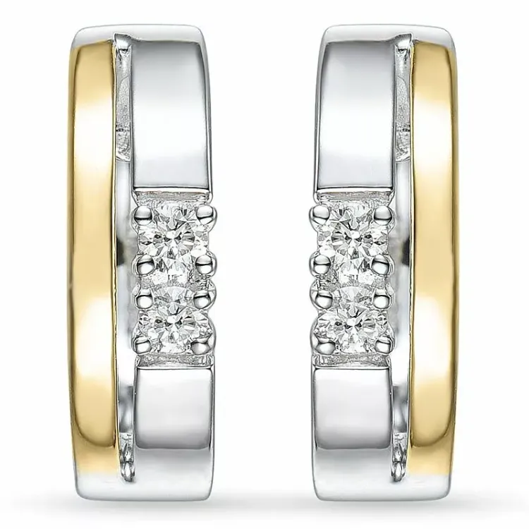 vierkant diamant oorbellen in 14 karaat goud en witgoud met diamant