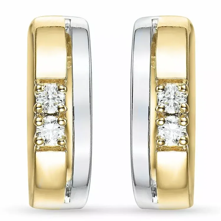 14 mm diamant oorbellen in 14 karaat goud en witgoud met diamant