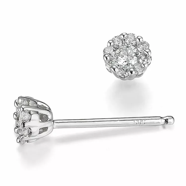 rond briljant oorbellen in 14 karaat witgoud met diamant