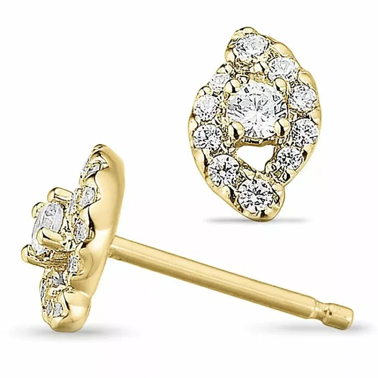 Diamant oorsteker in 14 karaat goud met diamanten en diamanten