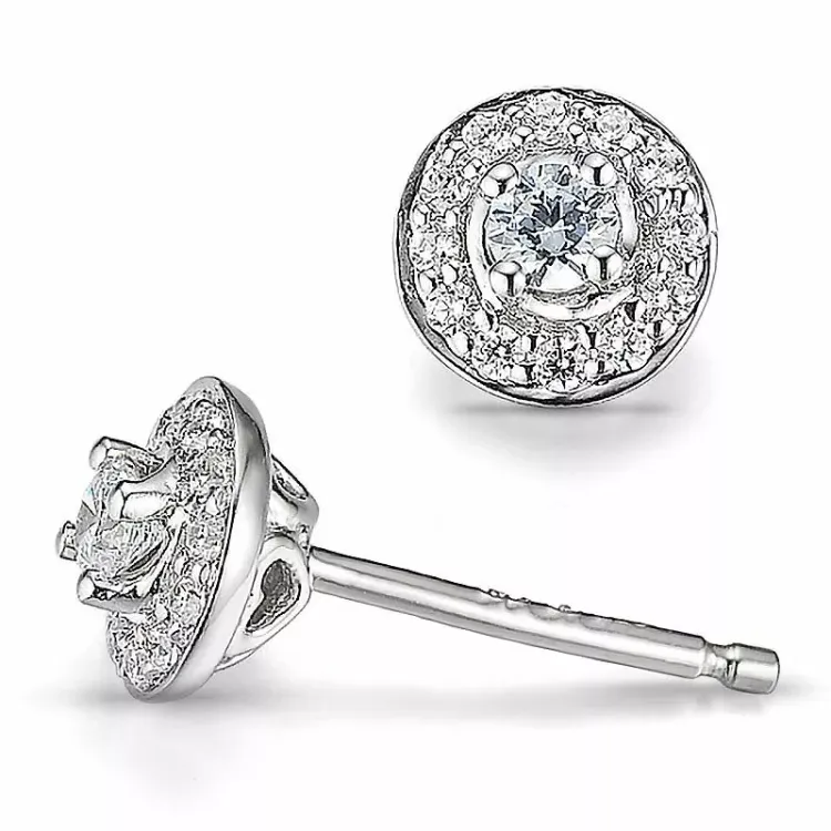 rond diamant oorsteker in 14 karaat witgoud met diamant en diamant