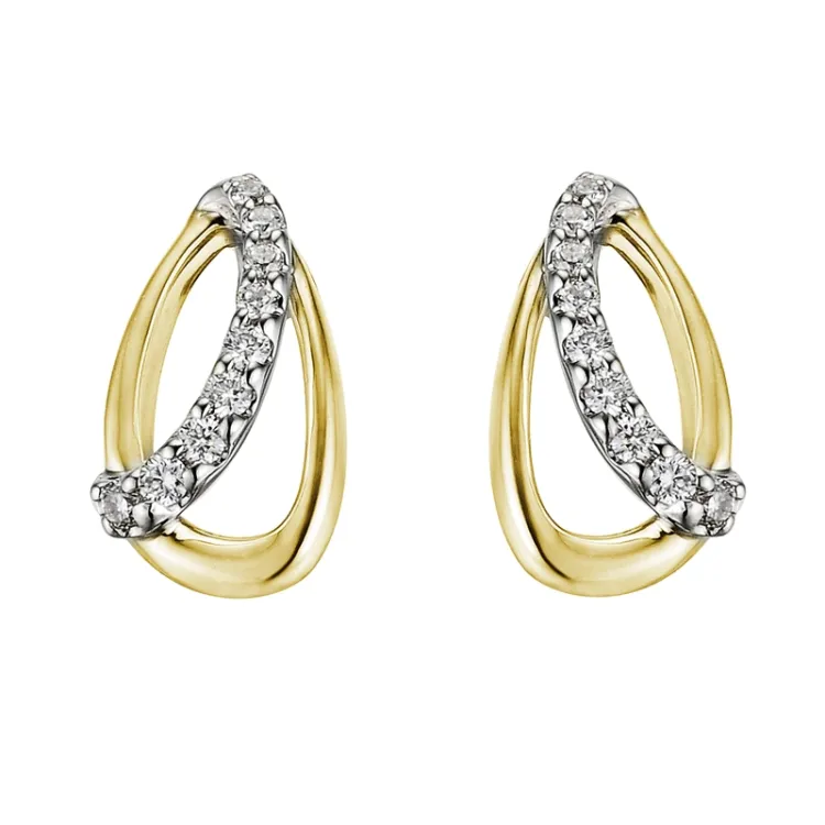 bloem diamant oorbellen in 14 karaat goud en witgoud met diamant