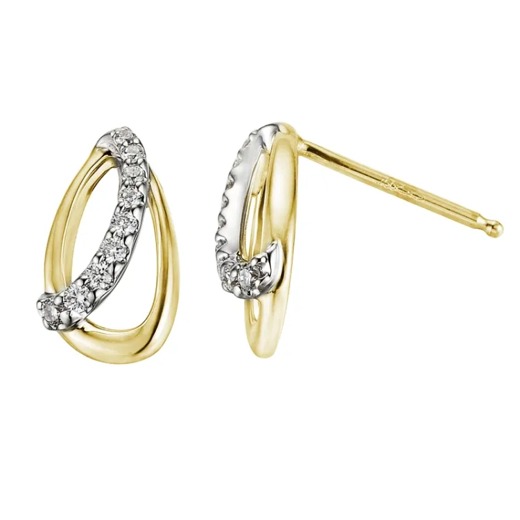 bloem diamant oorbellen in 14 karaat goud en witgoud met diamant
