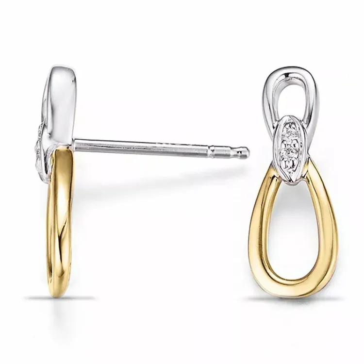 infinity diamant oorbellen in 14 karaat goud en witgoud met diamant 