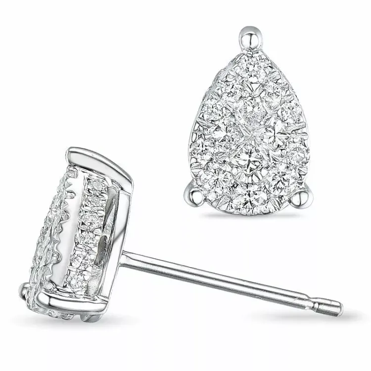 druppel diamant oorbellen in 14 karaat witgoud met diamant en diamant