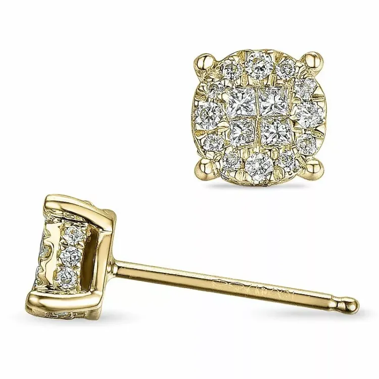 rond diamant oorbellen in 14 karaat goud met diamant en diamant 