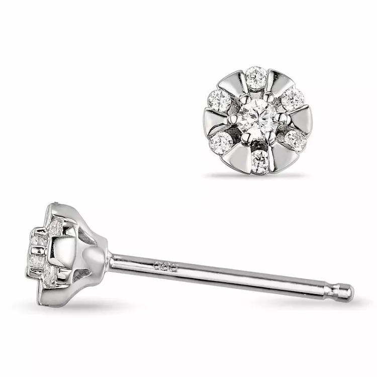 rond diamant oorsteker in 14 karaat witgoud met diamant
