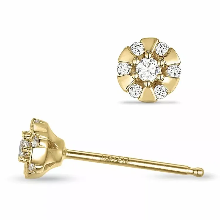 rond diamant oorsteker in 14 karaat goud met diamant 
