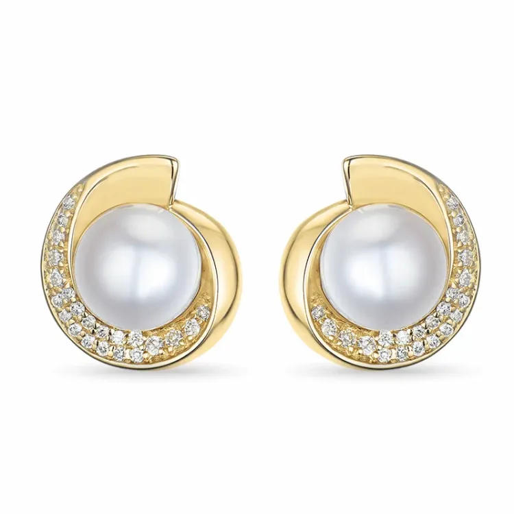 parel briljant oorbellen in 14 karaat goud met diamant