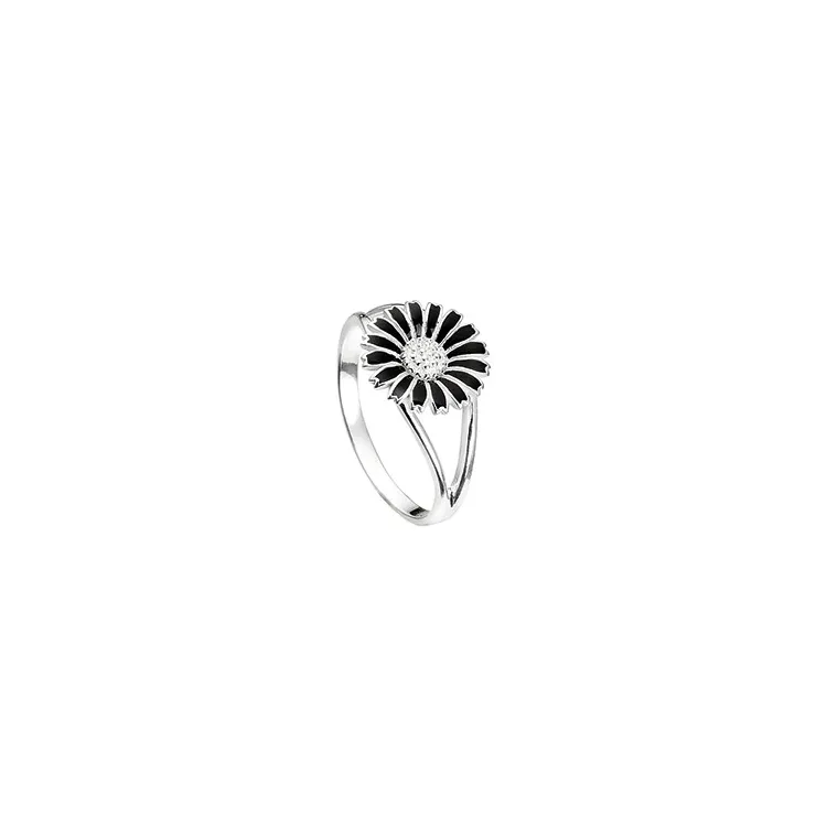 10 mm kranz en ziegler margriet ring in gerodineerd zilver zwart emaille