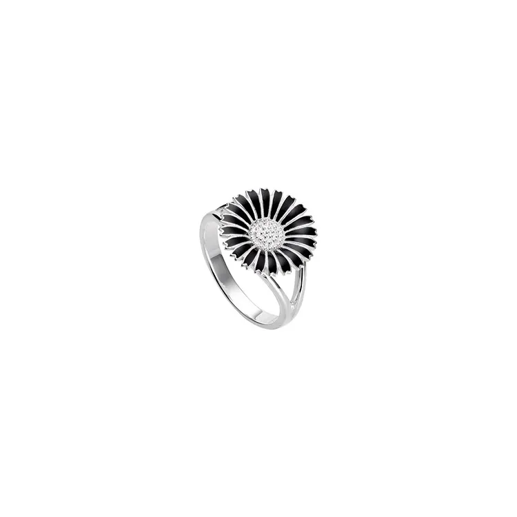 15 mm Kranz en Ziegler margriet ring in gerodineerd zilver zwart emaille