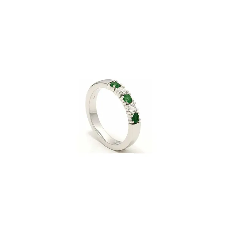 krachtige smaragd mémoire ring in 14 karaat witgoud 2 x 0,10 ct 0,36 ct