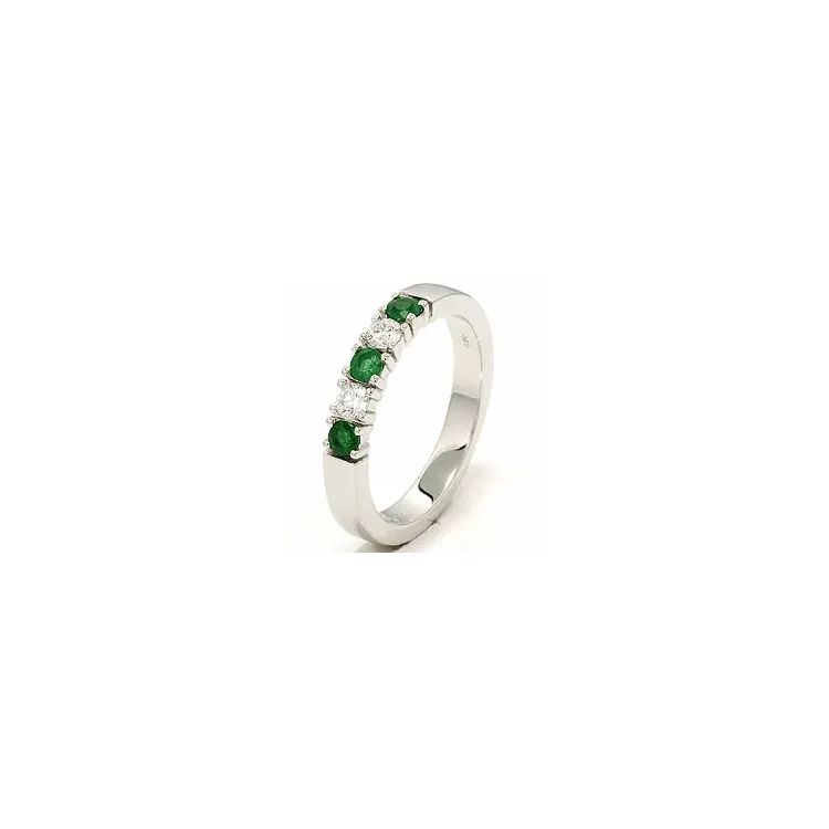 krachtige smaragd mémoire ring in 14 karaat witgoud 2 x 0,10 ct 0,36 ct