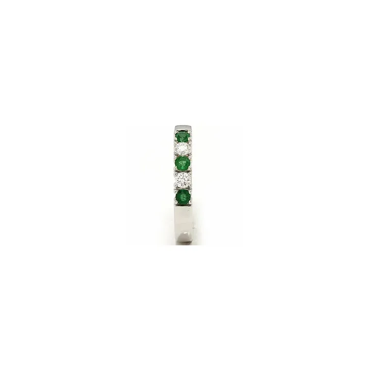 krachtige smaragd mémoire ring in 14 karaat witgoud 2 x 0,10 ct 0,36 ct