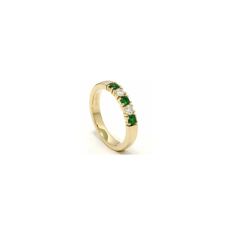 krachtige smaragd mémoire ring in 14 karaat goud 2 x 0,10 ct 