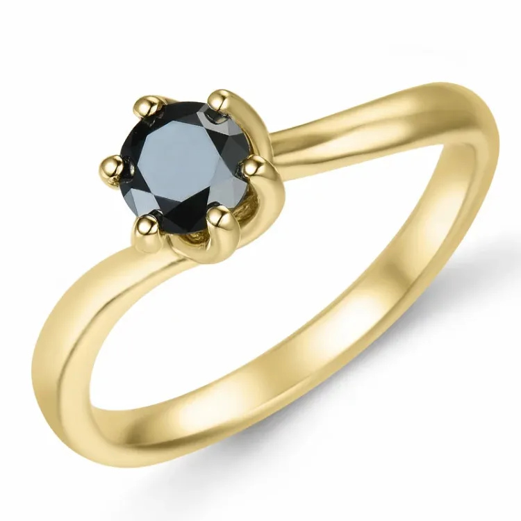0,50 ct zwart diamant solitaire ring in 9 karaat goud 0,52 ct