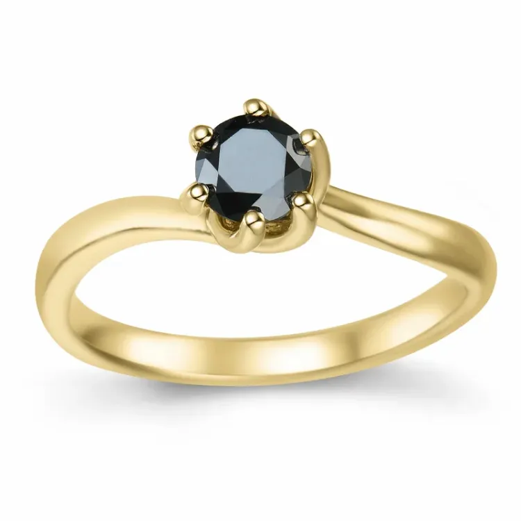 0,50 ct zwart diamant solitaire ring in 9 karaat goud 0,52 ct