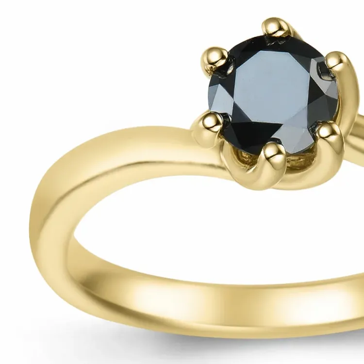 0,50 ct zwart diamant solitaire ring in 9 karaat goud 0,52 ct
