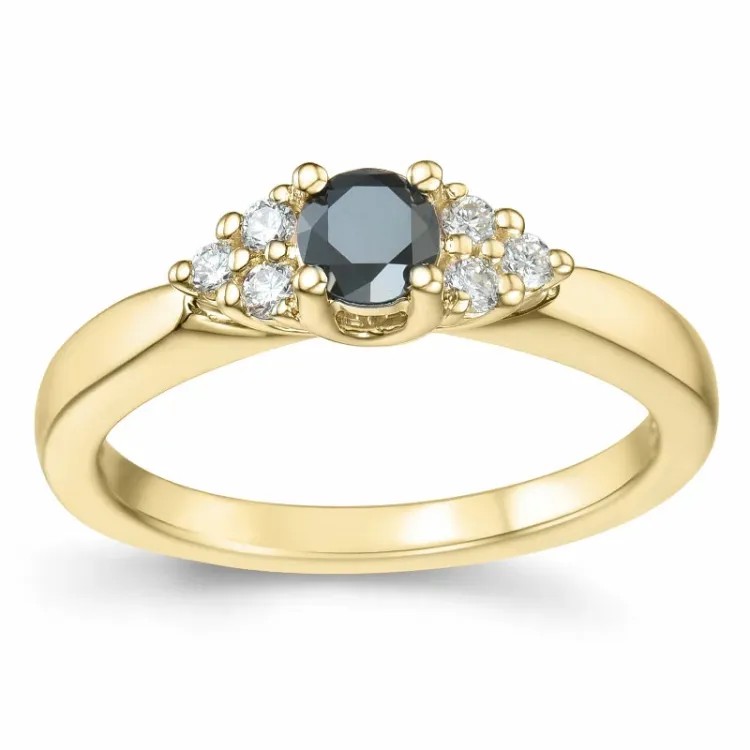 elegant zwart diamant briljant ring in 14 karaat goud 0,25 ct 0,12 ct