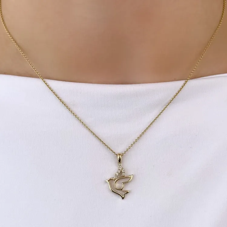 vogel diamant hanger in 14 caraat goud  0,06 ct