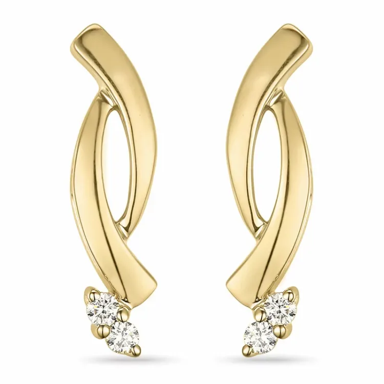 lange diamant oorbellen in 14 karaat goud met diamant