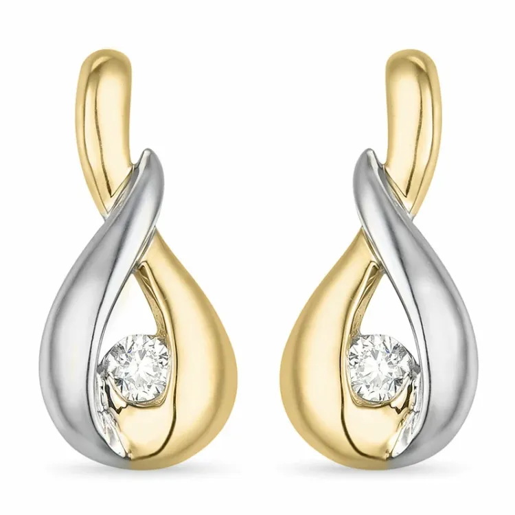druppel briljant oorbellen in 14 karaat goud en witgoud met diamant