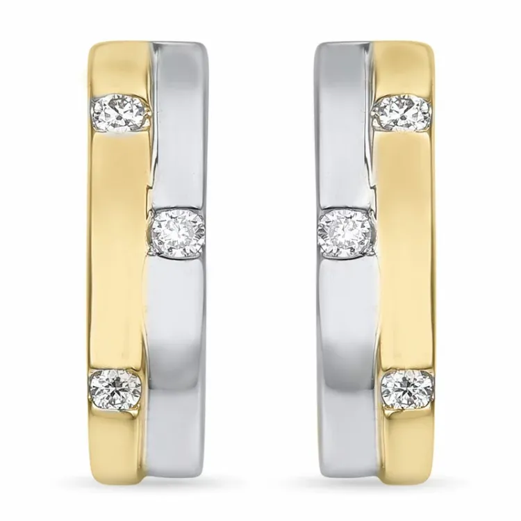 vierkant diamant oorbellen in 14 karaat goud en witgoud met diamant