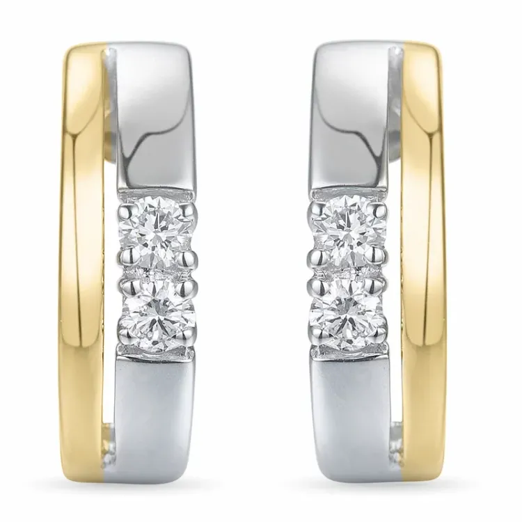 vierkant diamant oorbellen in 14 karaat goud en witgoud met diamant