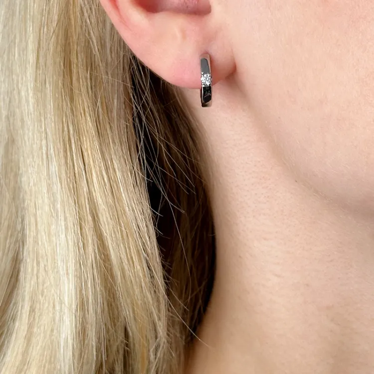 14 mm diamant creool in 14 karaat witgoud met diamant
