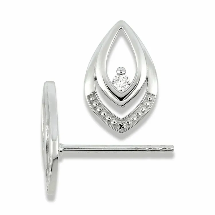 druppel diamant oorsteker in 14 karaat witgoud met diamant