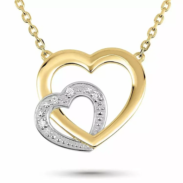 hart ketting in 14 caraat goud met rhodium 0,032 ct