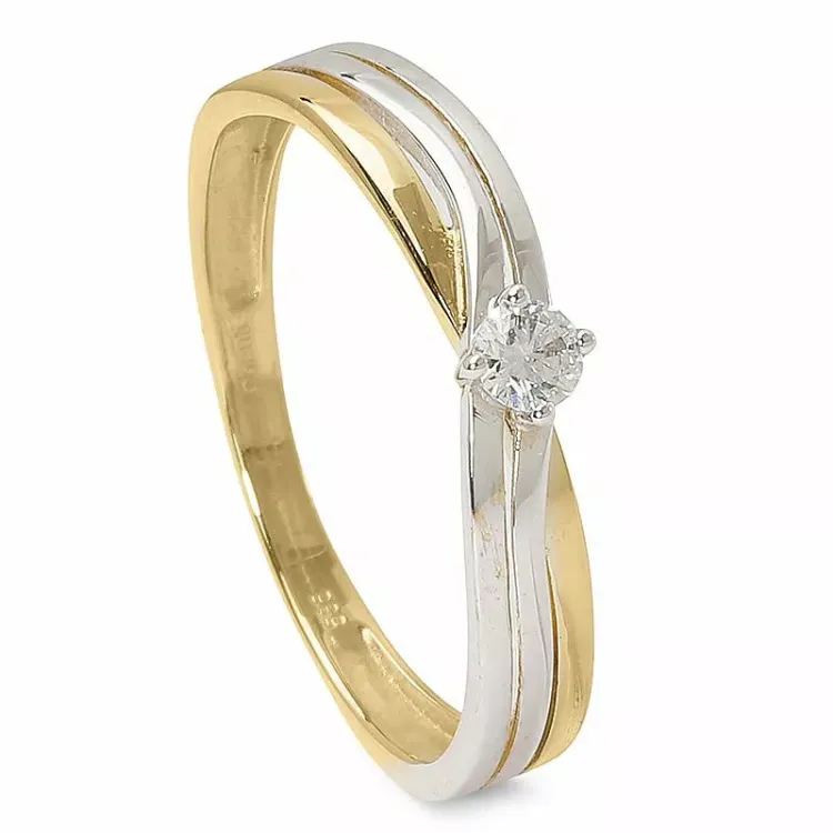Echt diamant gouden ring in 14 karaat goud met rhodium 0,019 ct