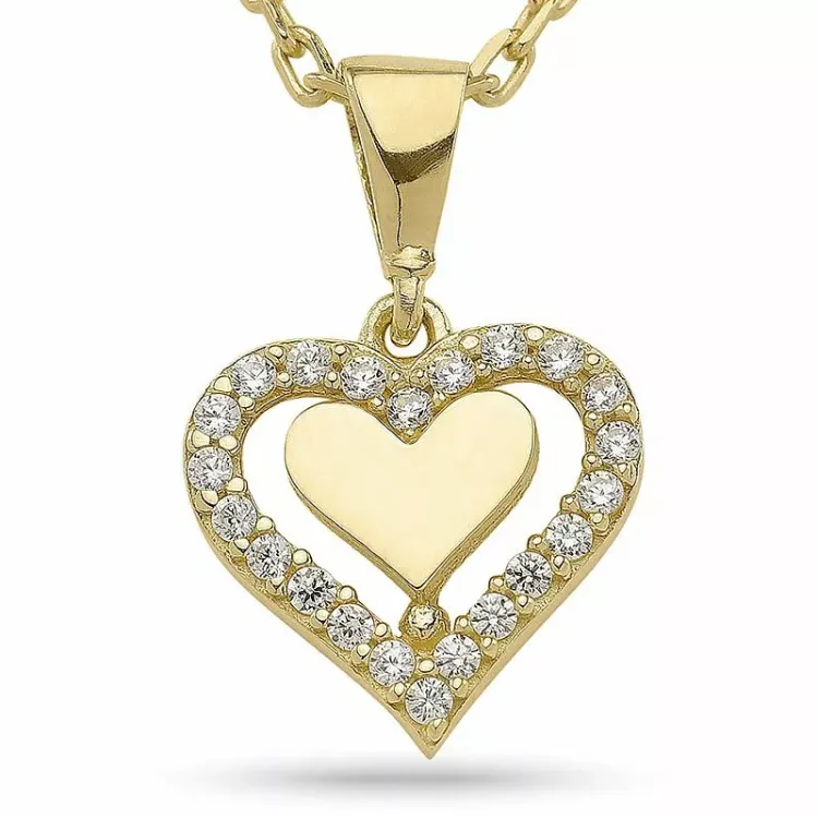 hart ketting met hanger in verguld sterlingzilver met hanger in 9 karaat goud