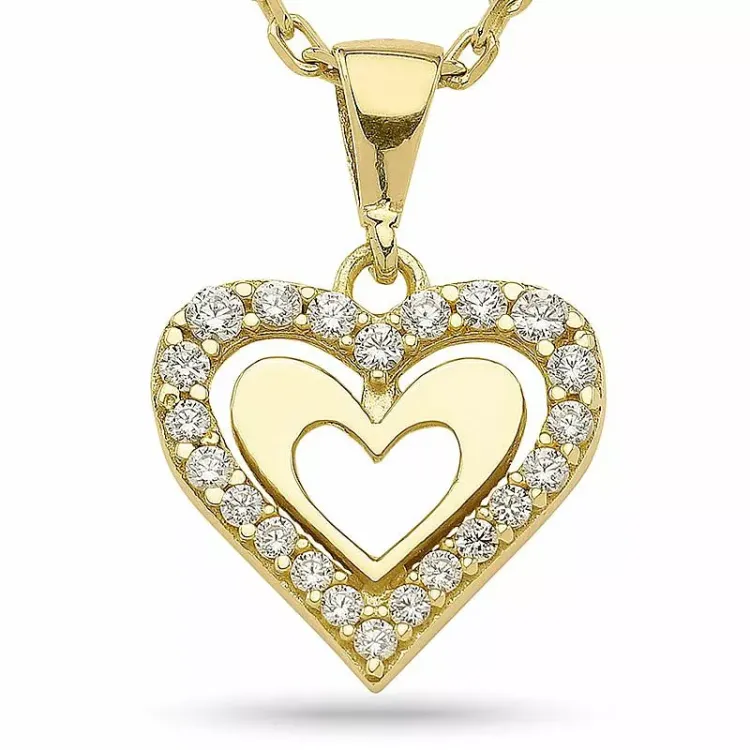 hart ketting in verguld sterlingzilver met hanger in 9 karaat goud